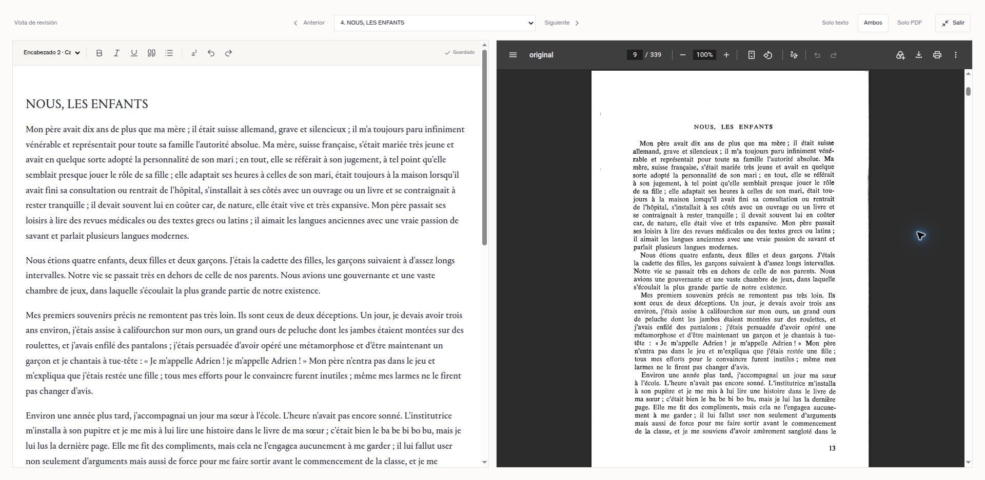 Real BSOCR screenshot: editable text on the left and original scan on the right