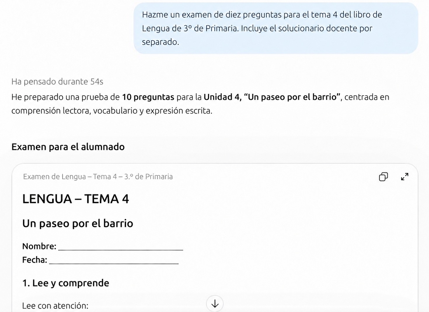 Real ChatGPT screenshot: a teaching assistant retrieves content. Identifying details replaced with fictional references.